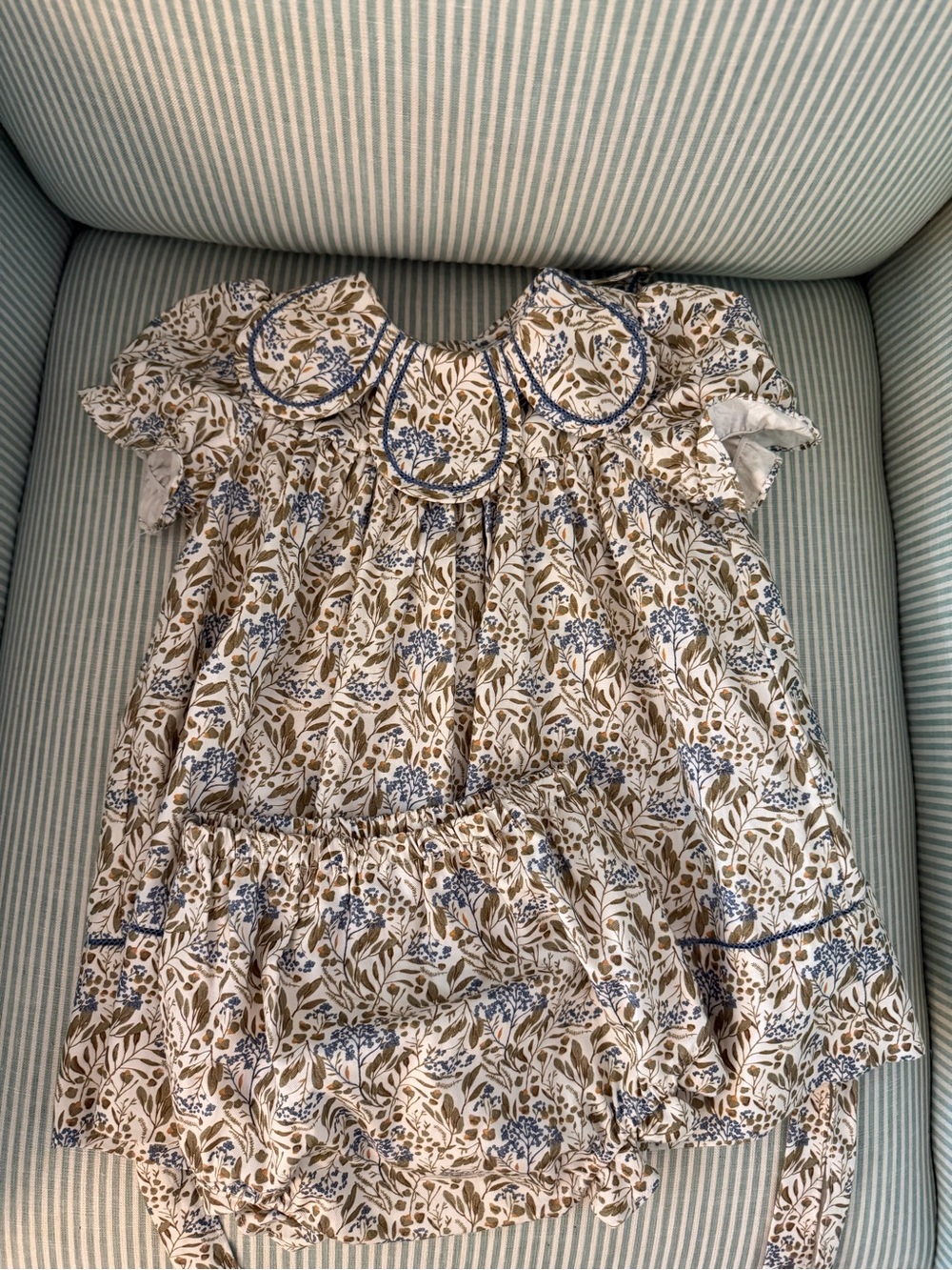 NWOT Luli & Me Floral Baby Dress with Bloomers - Blue & Olive - 18M